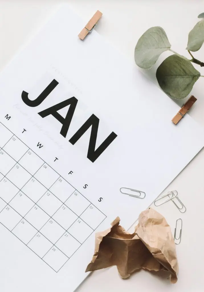 Image of a calendar with January showing. This is to illustrate time Management for small businesses